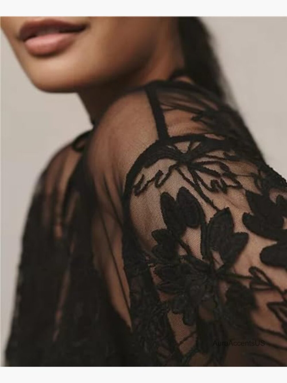 Sexy Lace Mesh 3D Floral Sheer Blouse See Through Layering Shirt Tops - Picture 3 of 7